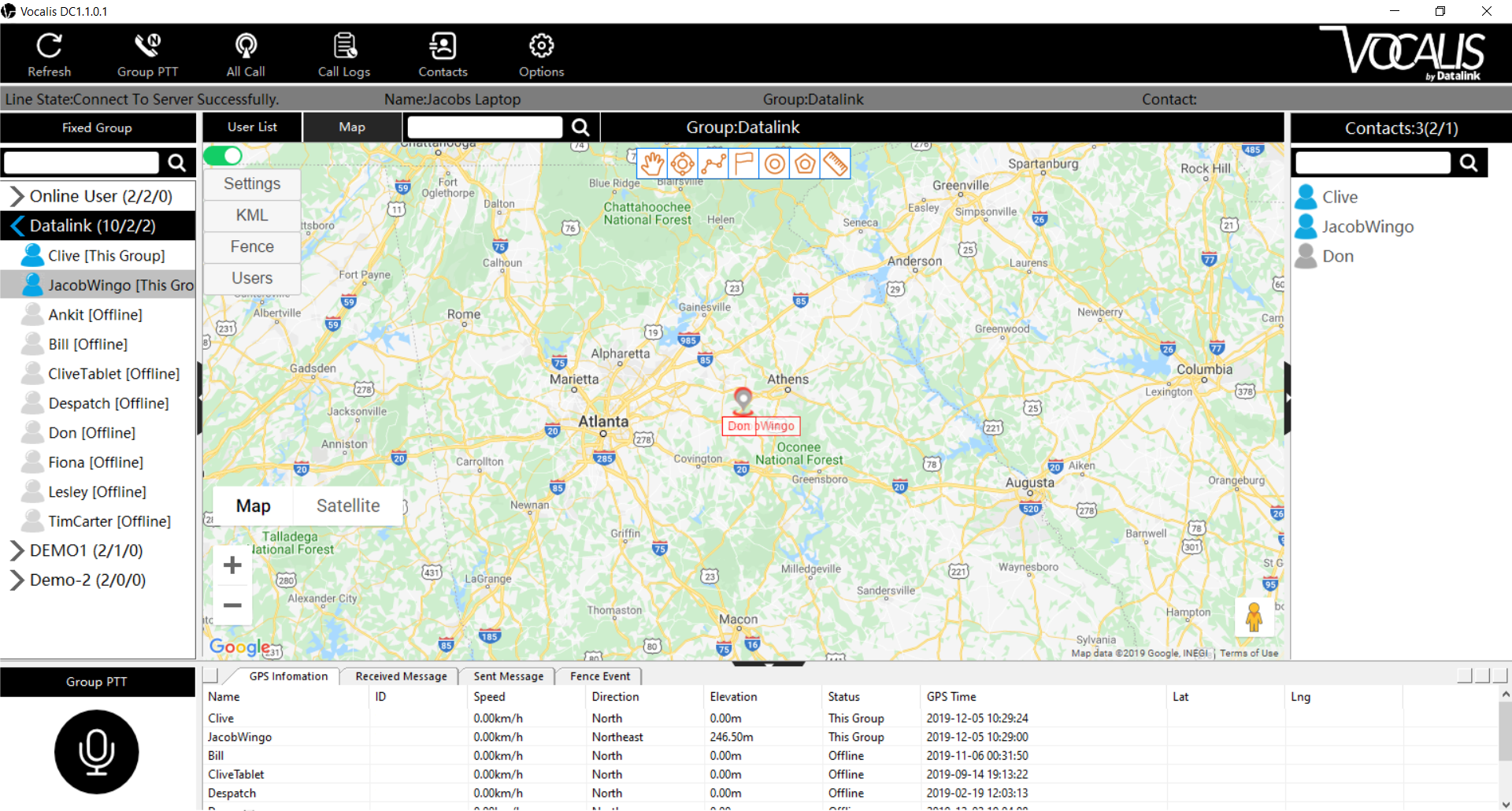 Vocalis DC dispatch console screenshot of map view